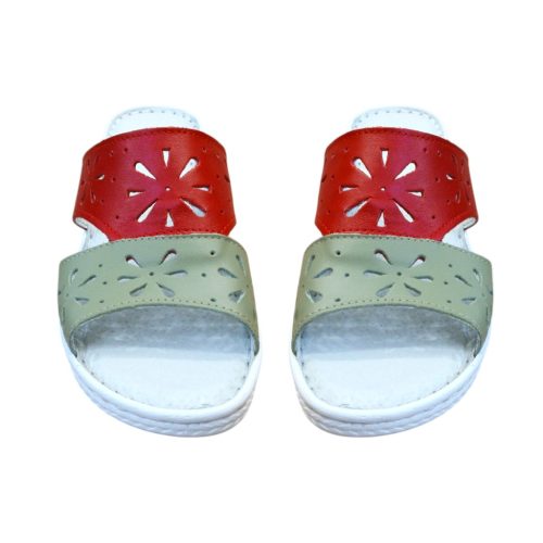 5202 piros-pisztácia női bőr papucs