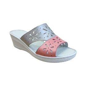 5202 ezüst-rózsaszín női bőr papucs