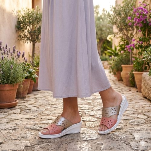 5202 ezüst-rózsaszín női bőr papucs