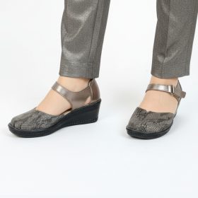 Anna kígyóbőrmintás barna női cipő-magasított sarkú