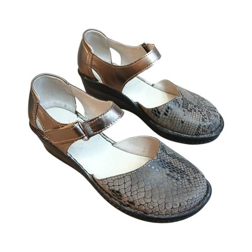 Anna kígyóbőrmintás barna női cipő-magasított sarkú